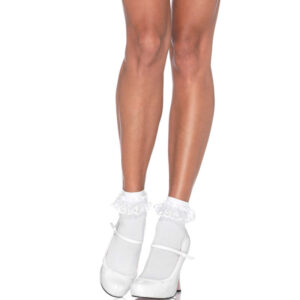 Leg Avenue Hosiery-Knöchelsocken mit Spitzenrüschen Weiß