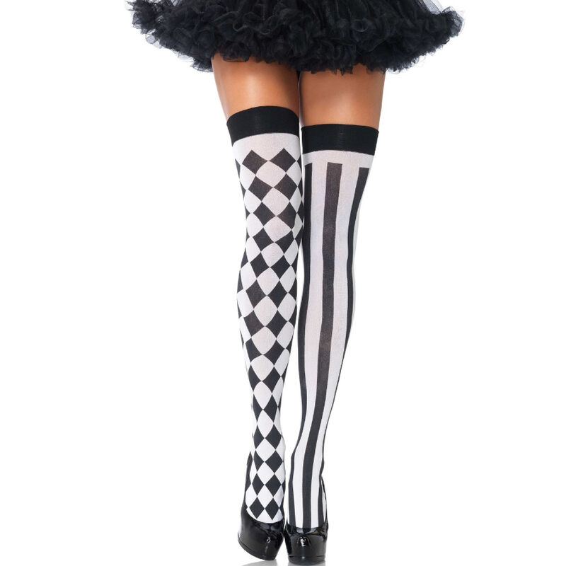 Leg Avenue Hosiery-Overknee-Socken Harlekin Schwarz-Weiß