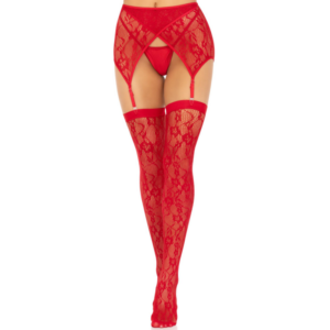 Leg Avenue-Strümpfe bis zum Oberschenkel in Spitze mit Strumpfhose · Spicy Dessous & Bodystockings (Bild 4)