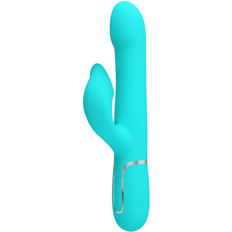 High Tech-Rabbit-Vibrator mit Perlen Aquagrün-Silikon, 7 Stufen, USB