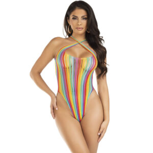 Leg Avenue Teddies-Body Halser mit mehrfarbigen Streifen gekreuzt · Sexy Damen-Dessous