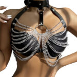 Subblime Fetish-Harness für Brust mit großen Ring und Ketten – One · Strap-on & Harness