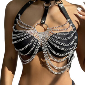 Subblime Fetish-Harness für Brust mit großen Ring und Ketten – One · Strap-on & Harness (Bild 2)