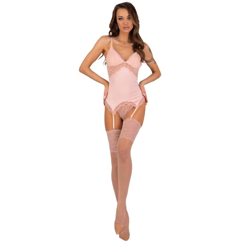 Livco Corsetti Fashion-Persine Peach Korsett, Tanga, Strümpfe · Spicy Dessous & Bodystockings