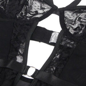 Subblime-Teddy mit Strumpfhalter, Pizzo und Strisse, Schwarz · Sexy Damen-Dessous (Bild 8)