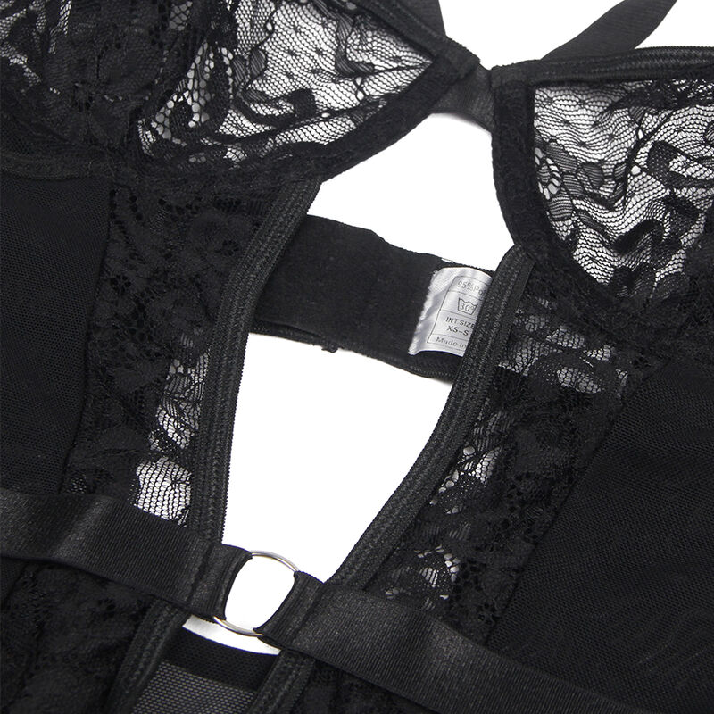 Subblime-Teddy mit Strumpfhalter, Pizzo und Strisse, Schwarz · Sexy Damen-Dessous (Bild 8)