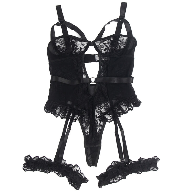 Subblime-Teddy mit Strumpfhalter, Pizzo und Strisse, Schwarz · Sexy Damen-Dessous (Bild 6)