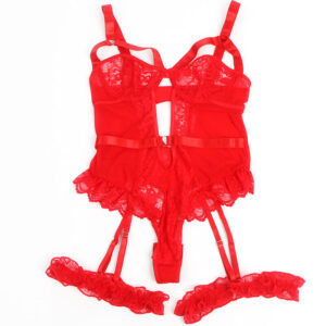 Subblime-Teddy mit Strumpfhalter, Detail Spitze und Rot Hosenträger · Sexy Damen-Dessous (Bild 5)