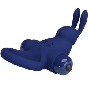 For Him-Rabbit Jiro Ring mit Vibration, Blau-Silikon, 10 Geschwindigkeiten · Sextoys (Bild 3)