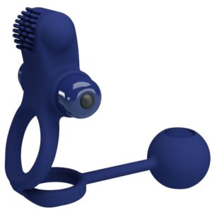 For Him-Remington Vibrierender Doppel-Penisring mit Plug, Blau-Silikon