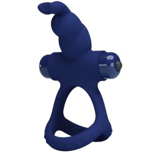 For Him-Luchito Vibrierender Rabbit-Doppel-Penisring Blau-Silikon, 10