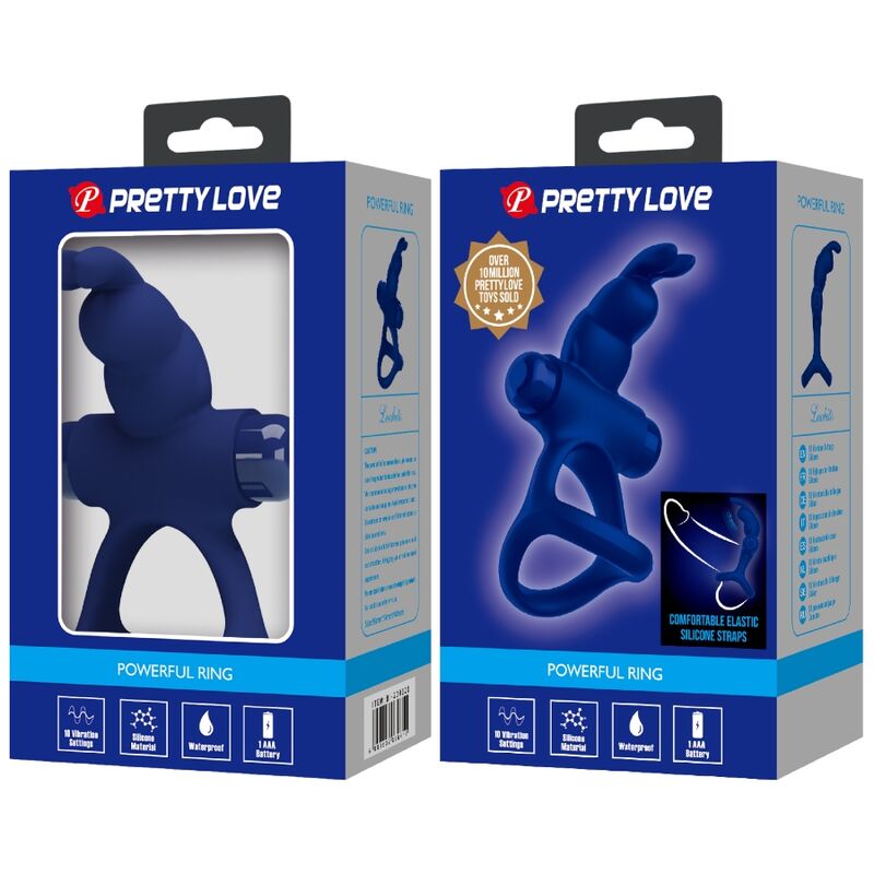 For Him-Luchito Vibrationsring Double Rabbit Blau-Silikon, 10 · Sextoys (Bild 4)