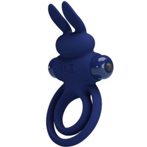 For Him-Darey Vibrierender Rabbit-Doppel-Penisring, Blau-Silikon, 10