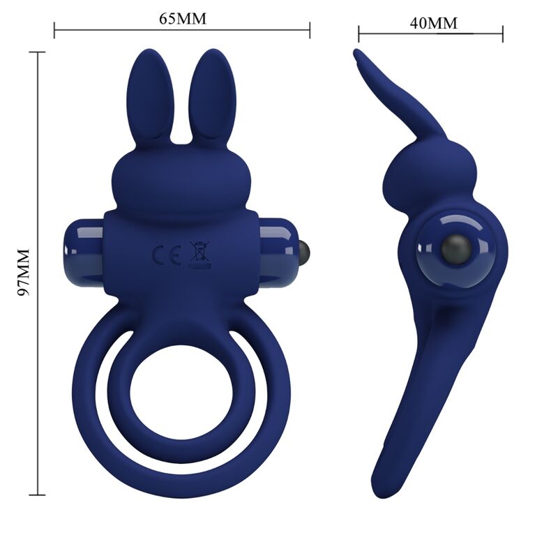 For Him-Darey Vibrationsring Double Kaninchen, Blau-Silikon, 10 · Sextoys (Bild 4)