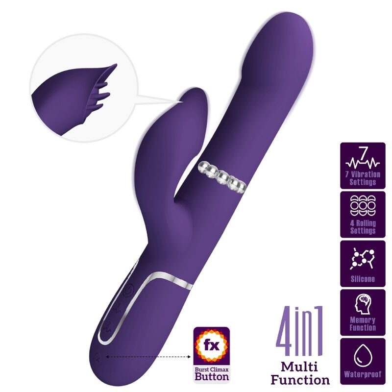 High Tech-Zalin Rabbit Vibrator Pearls 4 in 1 Lila-Silikon, 7 · Vibratoren (Bild 9)