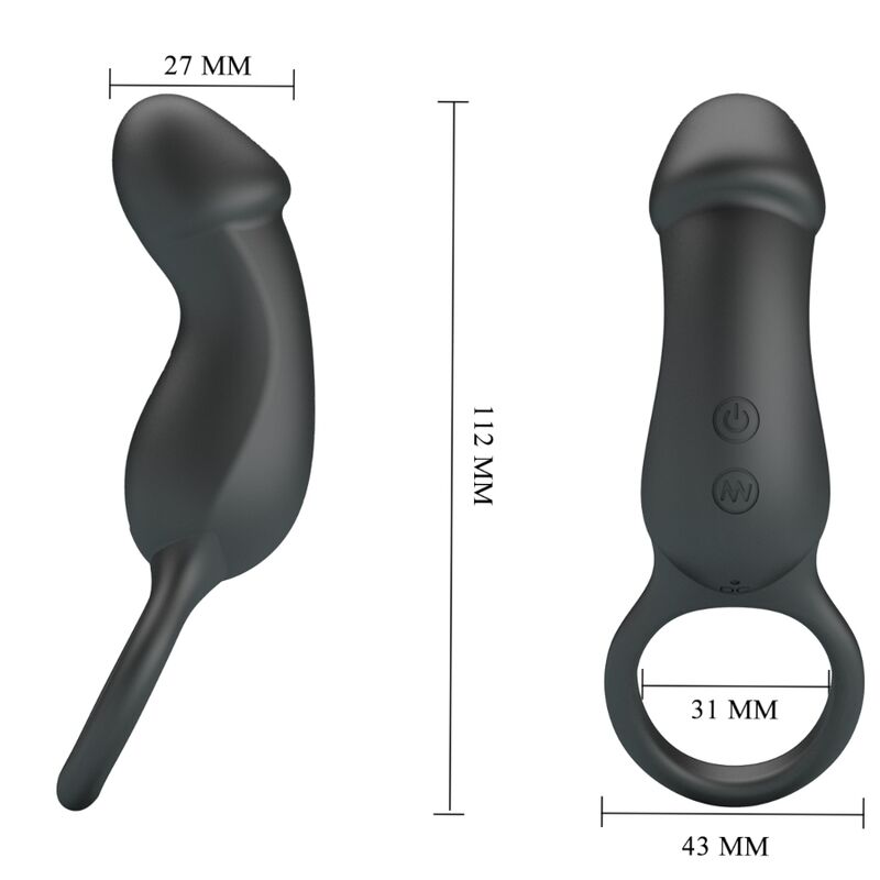 For Him-Ring Vibrator Schwarz mit Stimulator-Silikon, 7 Geschwindigkeiten · Sextoys (Bild 4)