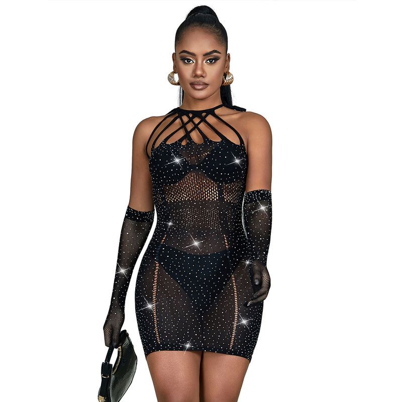 Subblime Dresses-952235 Netzwerkkleid mit Strass Schwarz One Size · Spicy Dessous & Bodystockings
