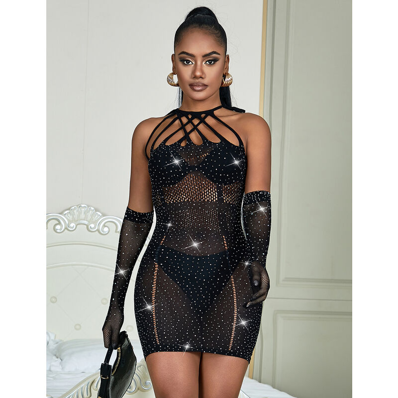 Subblime Dresses-952235 Netzwerkkleid mit Strass Schwarz One Size · Spicy Dessous & Bodystockings (Bild 6)