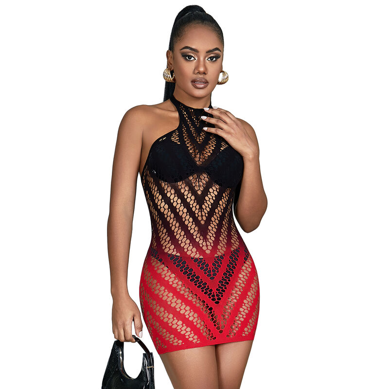 Subblime Dresses-952242 Kleid Elastisches Netz Degradé Rot · Spicy Dessous & Bodystockings