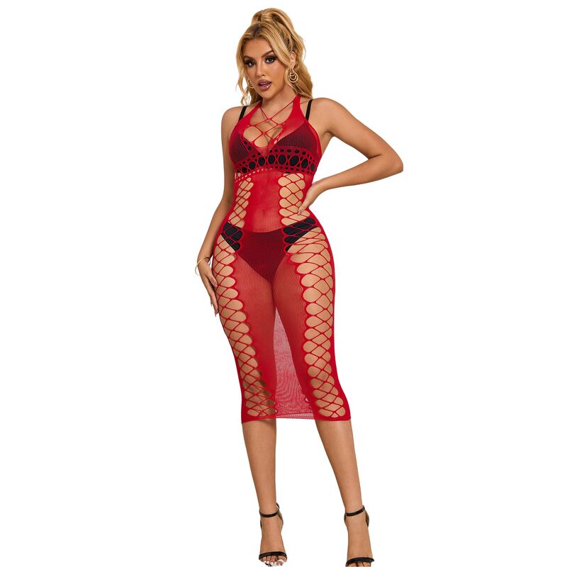 Subblime Dresses-952327 Langes Netzkleid Rot One Size · Spicy Dessous & Bodystockings (Bild 2)