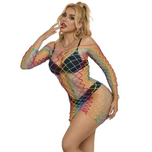 Subblime Dresses-952426 Netzkleid Langarm Rainbow Einheitsgröße