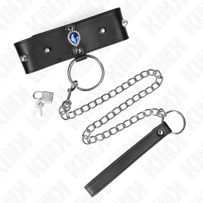 Kink Collar & Gag-Halskette 65 cm mit Griff mit Strass Blau · Bondage & Handschellen (Bild 5)