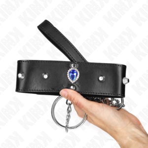 Kink Collar & Gag-Halskette 65 cm mit Griff mit Strass Blau · Bondage & Handschellen (Bild 4)