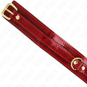 Kink Collar & Gag-Einstellbare Bordeaux Halskette mit goldenen Details · Bondage & Handschellen (Bild 3)