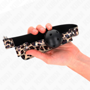 Kink Collar & Gag-Leopard Breathable Ball 4.5 cm Gag 65 X 2.5 cm · Bondage & Handschellen (Bild 5)
