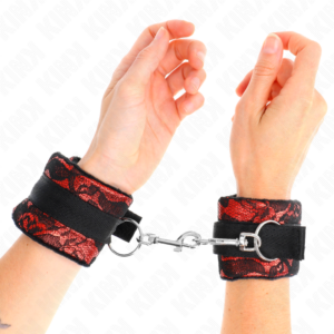 Kink Wrist Restraint-Kurze Handschellen aus Samt mit Spitze