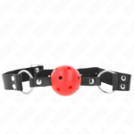 Kink Collar & Gag-Gag mit atmungsaktiver Kugel 4 cm mit Doppel Nacht Rot · Bondage & Handschellen