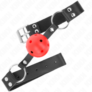 Kink Collar & Gag-Gag mit atmungsaktiver Kugel 4 cm mit Doppel Nacht Rot · Bondage & Handschellen (Bild 3)
