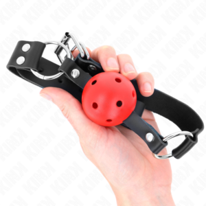 Kink Collar & Gag-Gag mit atmungsaktiver Kugel 4 cm mit Doppel Nacht Rot · Bondage & Handschellen (Bild 2)