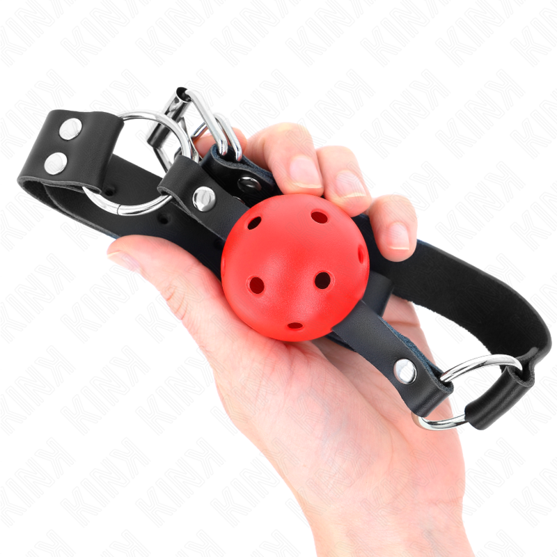 Kink Collar & Gag-Gag mit atmungsaktiver Kugel 4 cm mit Doppel Nacht Rot · Bondage & Handschellen (Bild 2)