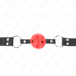 Kink Collar & Gag-Gag mit atmungsaktiver Kugel 4 cm mit Doppel Nacht Rot · Bondage & Handschellen (Bild 4)
