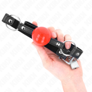 Kink Collar & Gag-Ball Gag 4 cm mit Schloss, Rot Ball, Armband · Bondage & Handschellen (Bild 4)