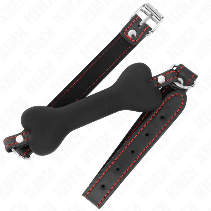 Kink Collar & Gag-Black Bone 12 cm Gag 63 X 2 cm-Silikon · Bondage & Handschellen (Bild 2)