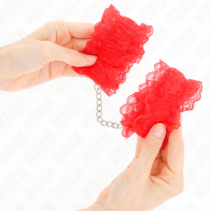 Kink Wrist Restraint-Elastische Armbänder in Spitze, rot · Bondage & Handschellen (Bild 4)