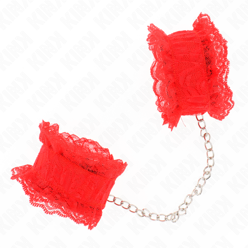 Kink Wrist Restraint-Elastische Armbänder in Spitze, rot · Bondage & Handschellen (Bild 3)