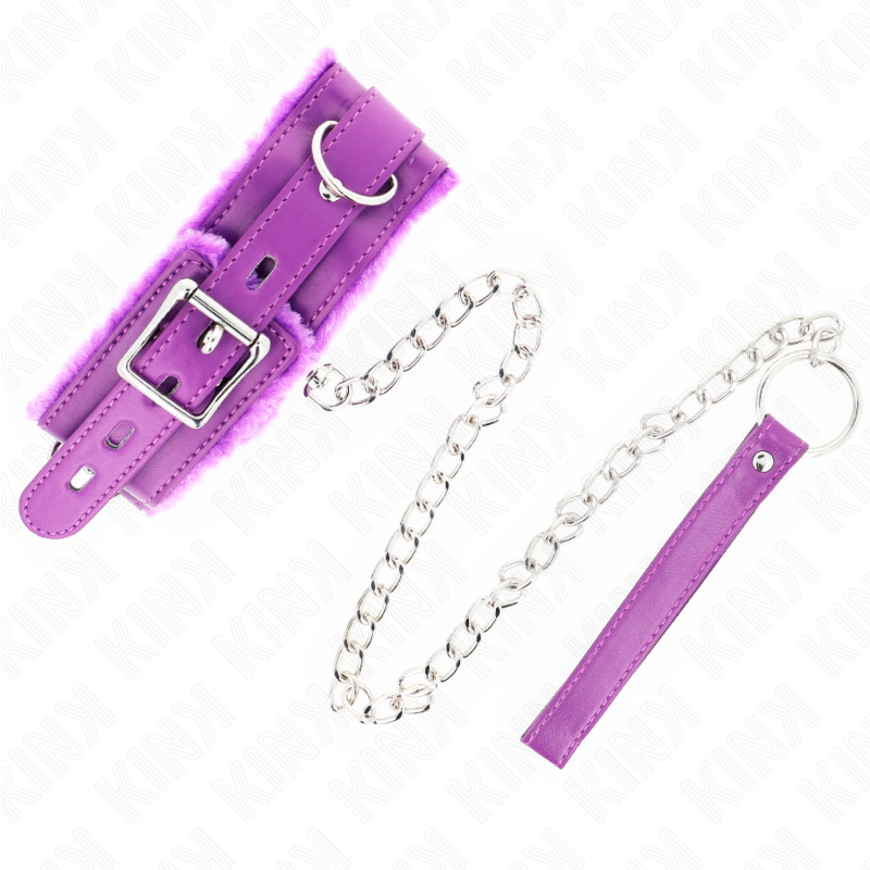 Kink Collar & Gag-Halskette mit Leine 65 cm mit lila Einschränkungen · Bondage & Handschellen (Bild 5)