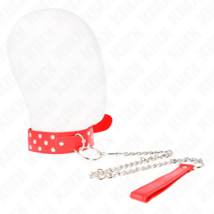 Kink Collar & Gag-Halsband mit Niete, Ring und Leine 65 cm Rot