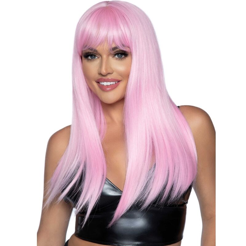 Leg Avenue Accessories-Lange glatte Perücke mit Pony, Rosa
