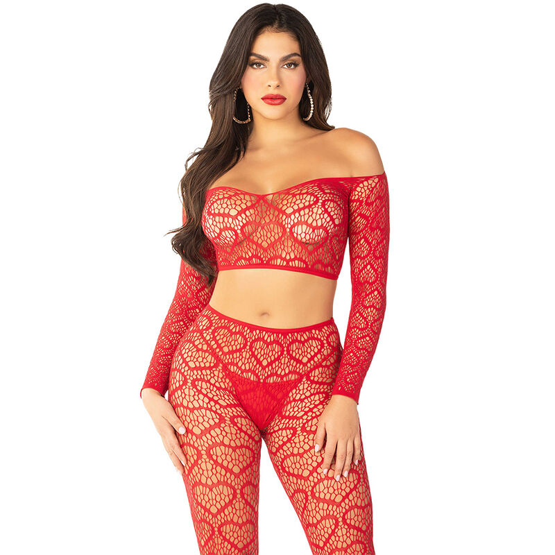 Leg Avenue Bodystockings-Crop Top + Rote Strümpfe, One Size · Spicy Dessous & Bodystockings (Bild 3)
