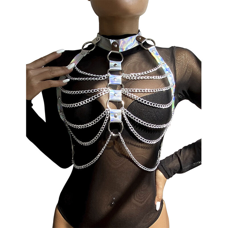 Subblime Fetish-953737 Harness für Brust mit Ringen und Ketten · Bondage & Handschellen