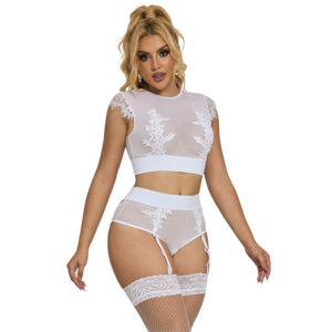 Subblime Sets-954031 BH + Slip mit Strumpfhalter Weiß, S/M · Spicy Dessous & Bodystockings