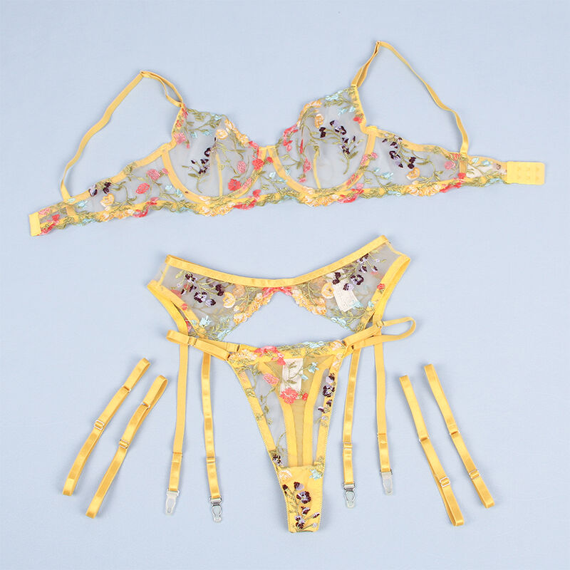 Subblime Sets-954352 BH + Tanga + Blumennetz Gelb L/XL · Spicy Dessous & Bodystockings (Bild 5)