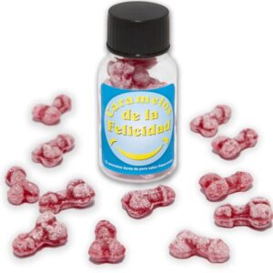 Diablo Picante-Dose mit 12 Penis-förmige Süßigkeiten, Erdbeeren · Scherzartikel