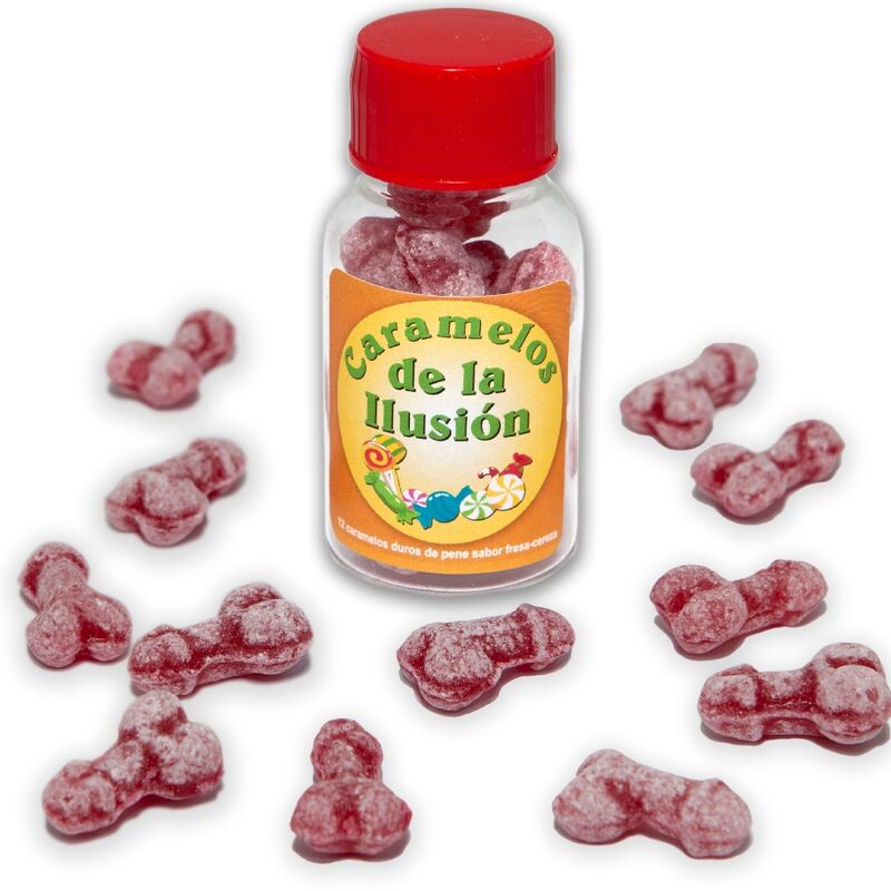 Diablo Picante-12 Süßigkeiten Illusion Form Penis Erdbeeren/Kiliegie · Scherzartikel