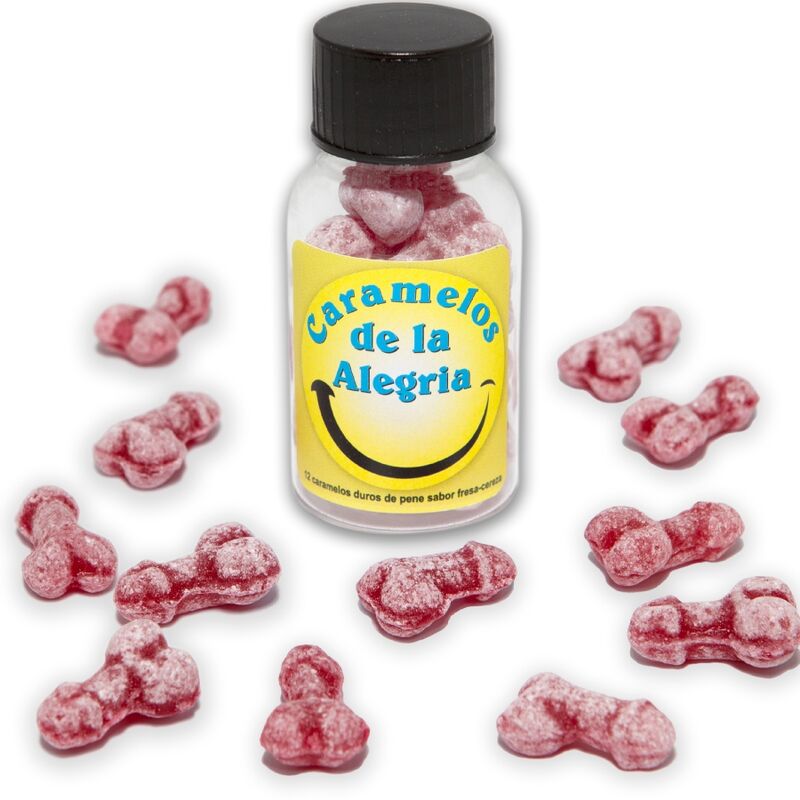Diablo Picante-12 Candy Joy in Form von Penis, Erdbeeren/Kiliegen · Scherzartikel