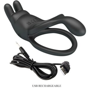 For Him-Seth Vibrationsring Double Kaninchen 7 Schwarz-Silikon Vibrationen · Sextoys (Bild 8)